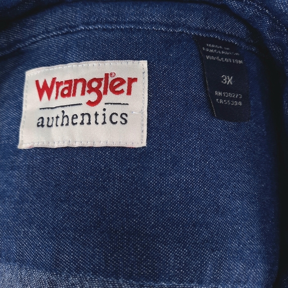 New Wrangler Authentics Long Sleeve Denim Work Shirt Men's 3X Button Up Ranch - Picture 9 of 13